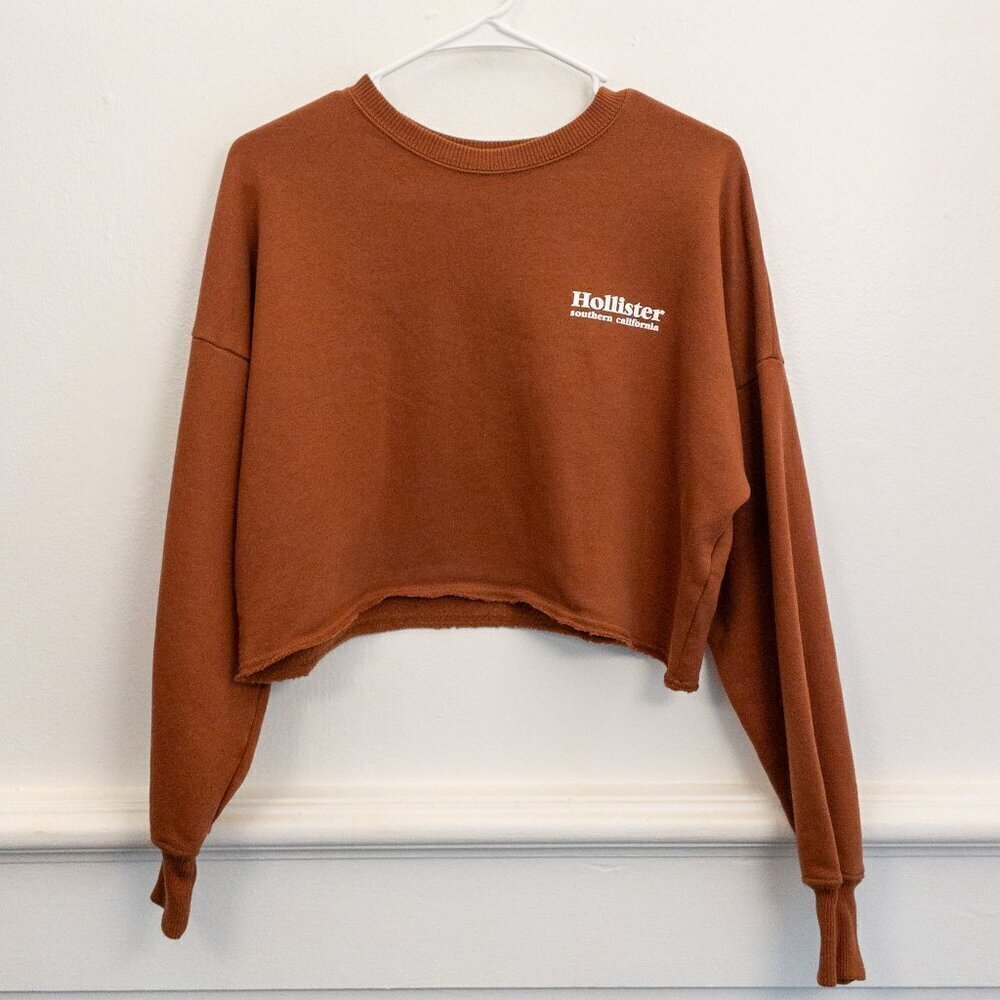 Hollister Cropped Crewneck Sweatshirt – Warm Brown, Size XS